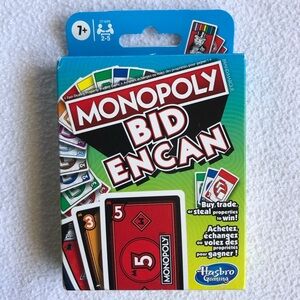 4/$20 NIB Monopoly Bid Card Game - Buy, Trade, Steal Properties to Win.